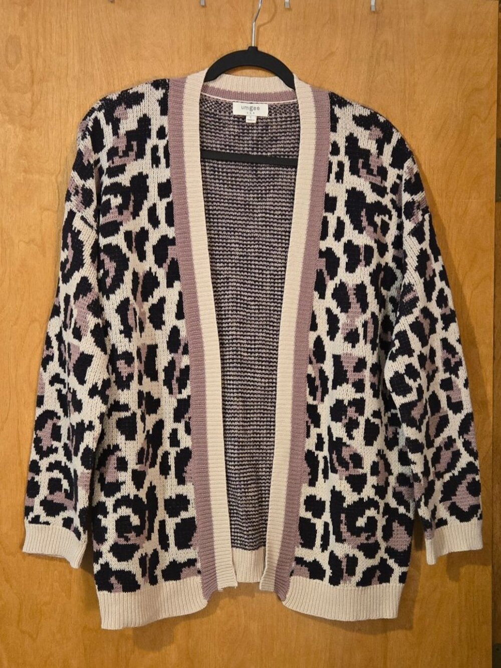 Umgee Women's Animal Leopard Print Open Front Cardigan Size Large Boho Chic